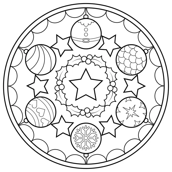 Mandala z bombkami świątecznymi | Kolorowanki online dla dzieci