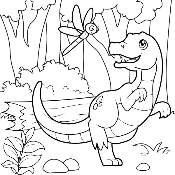 Dinozaur goni ważkę | Kolorowanki online dla dzieci
