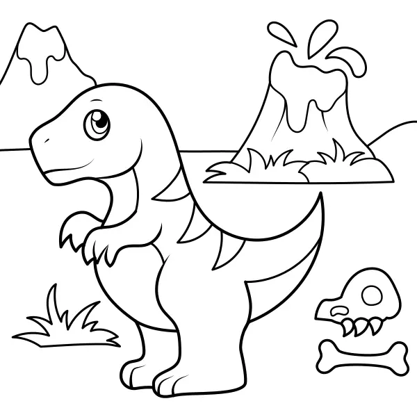 Dinozaur i wulkan | Kolorowanki online dla dzieci