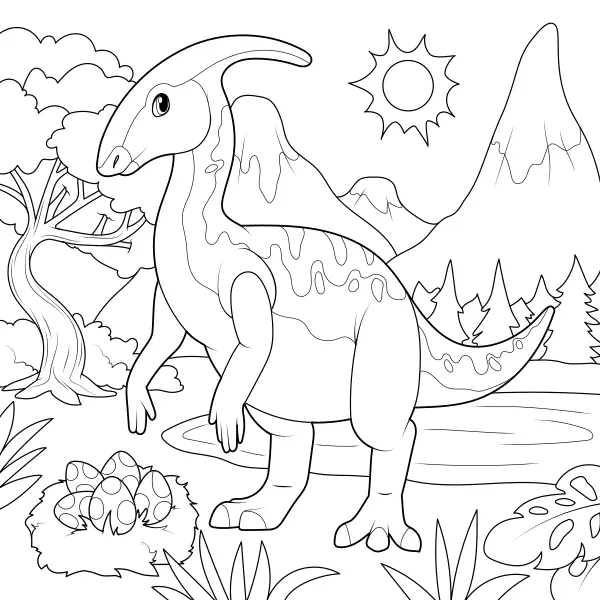 Parasaurolophus z gniazdem | Kolorowanki online dla dzieci