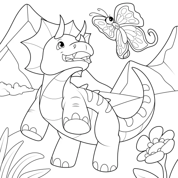 Triceratops i motyl | Kolorowanki online dla dzieci