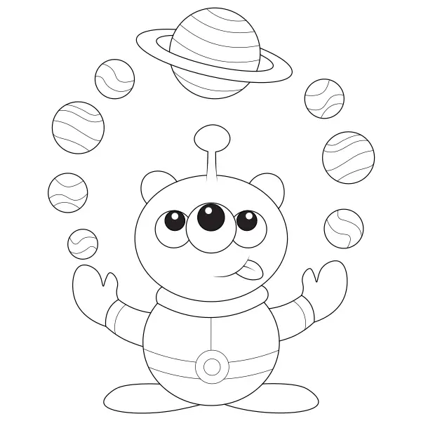 Kosmita żongluje planetami | Kolorowanki online dla dzieci