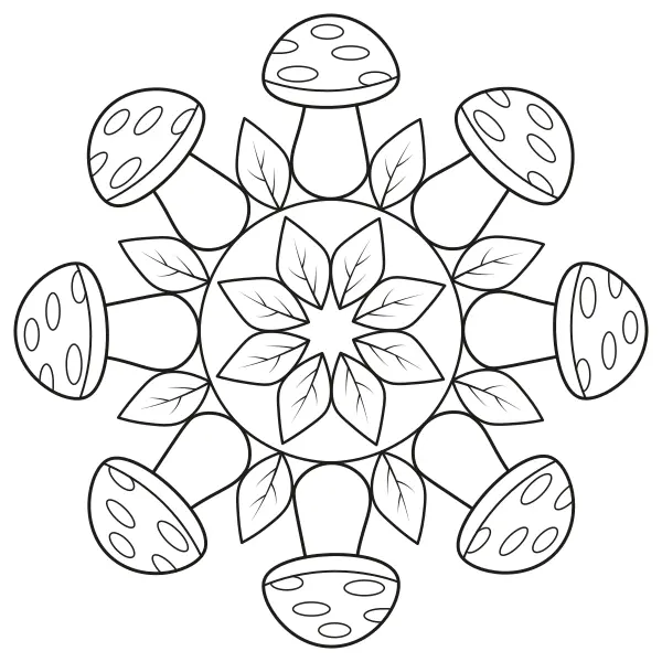 Mandala z grzybów | Kolorowanki online dla dzieci
